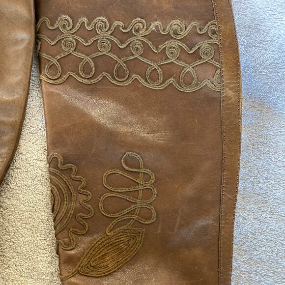 Apepazza Brown Leather Embroidered Knee High Boots Size 38.5 Regale SIZE 8 - Picture 2 of 10
